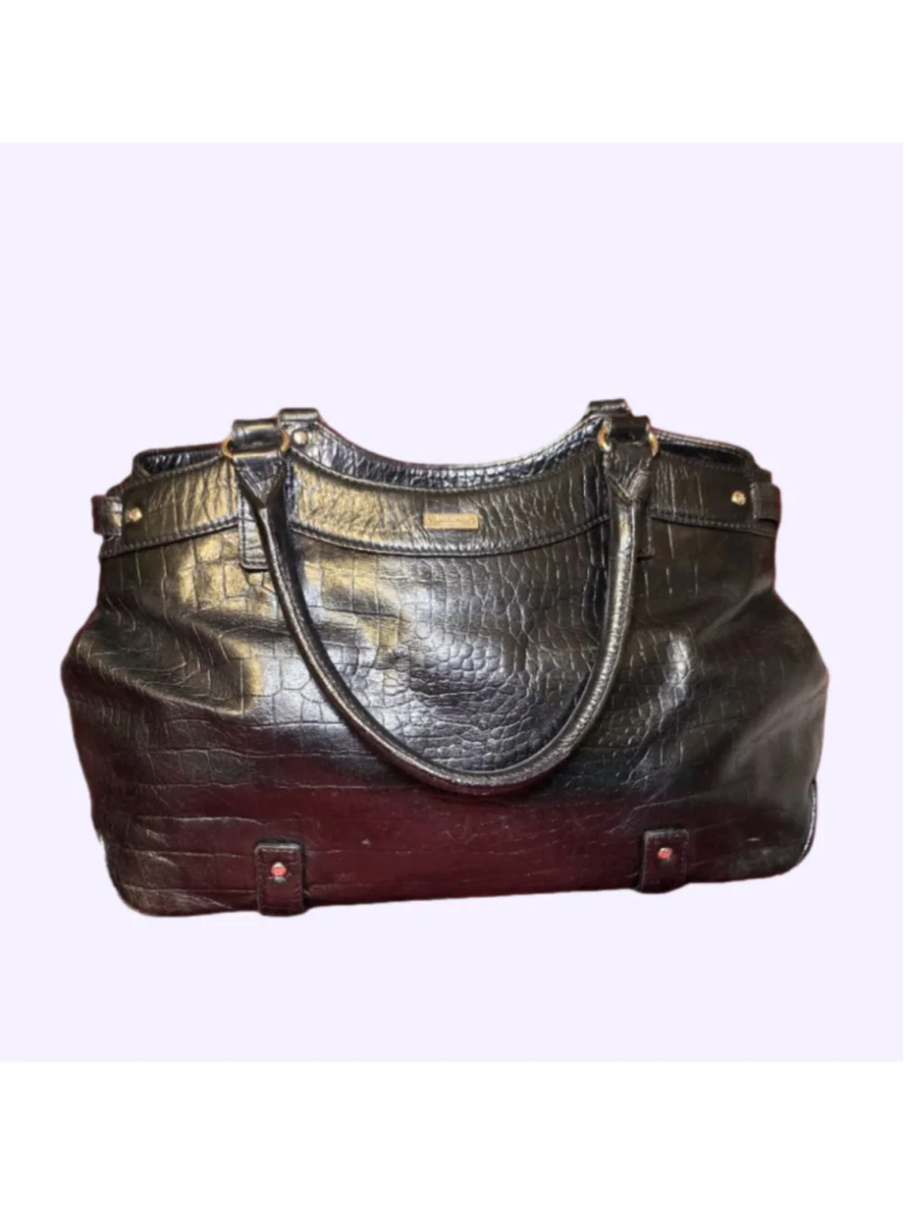 Kate Spade Black Croc Embossed Leather Large Tote Bag